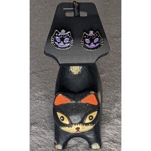 NWT Black & Purple Jack O Lantern Pumpkin Cat Hypoallergenic Post Earrings